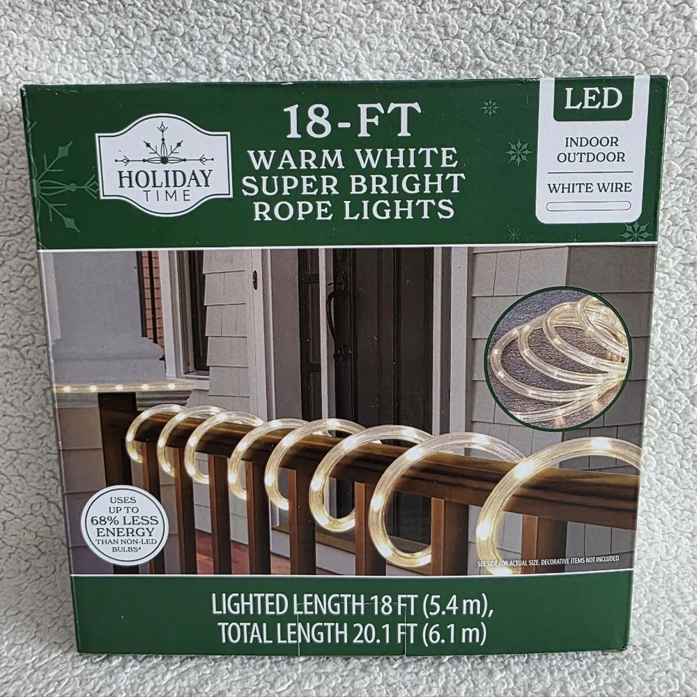 New LED ROPE Garland 18' Tape Christmas Holiday Lights - WARM WHITE super bright